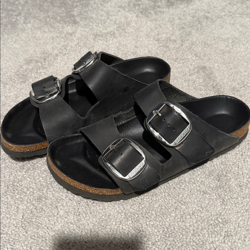 Birkenstock Black Sandals with Silver Buckles - Picture 2 of 6